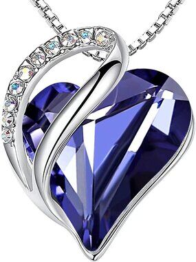 Women 18+2 Inch Dark Blue Infinity Love Birthstone Heart Crystal Necklace